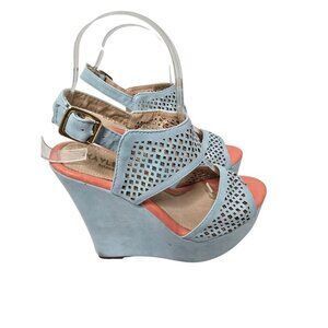 Pastel Blue Platform Wedge Cut Out Sandals size 7